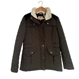 Laundry By Design Quilted Barn Jacket Chore Coat Size M Fleece Collar Olive Grn
